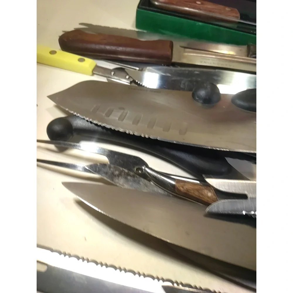 Large Junk Lot Old Knives Carbon steel wood handles Sets Butcher Knives